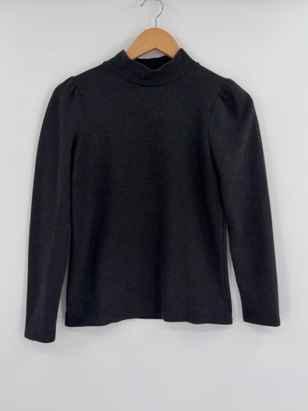 Madewell (Re)sourced Plush Mockneck Puff-Sleeve Top | Charcoal Grey | XS